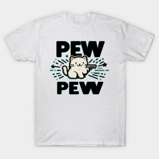 Pew Pew Funny Cat with Gun T-Shirt